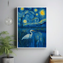 White Heron at Sunset Poster, Egret Shore Bird Wall Art Print, Coastal Beach House Decor, Pastel Summer Marsh Poster, Nature Landscape Art