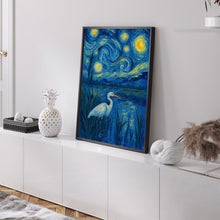 White Heron at Sunset Poster, Egret Shore Bird Wall Art Print, Coastal Beach House Decor, Pastel Summer Marsh Poster, Nature Landscape Art