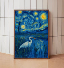 White Heron at Sunset Poster, Egret Shore Bird Wall Art Print, Coastal Beach House Decor, Pastel Summer Marsh Poster, Nature Landscape Art