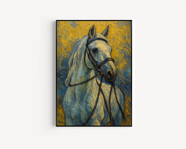 White Horse Portrait Framed Wall Art, Vintage Horse Wall Decor, Farmhouse Canvas Art, Rustic Animal Canvas Decor, Natural Large Canvas Print