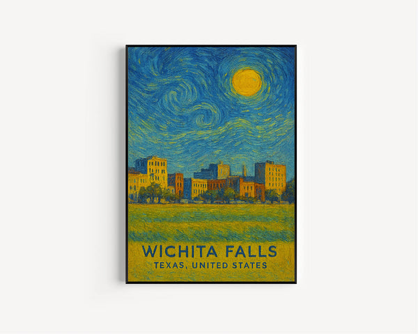 Wichita Falls Poster Print, Wichita Falls Travel Poster, Wichita Falls Van Gogh Style Wall Art, Wichita Falls, Texas, United States