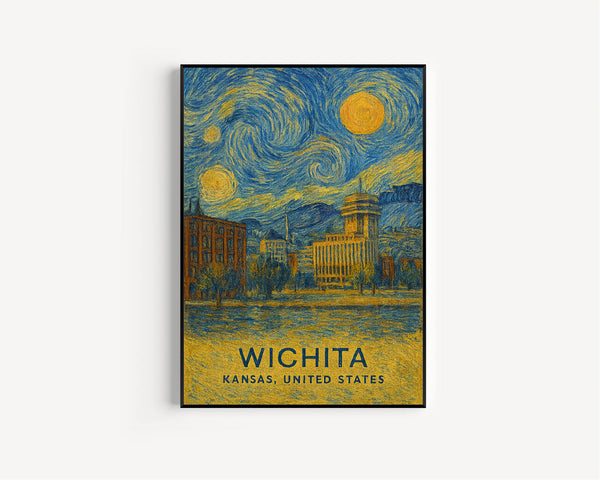 Wichita Poster Print, Wichita Travel Poster, Wichita Van Gogh Style Wall Art, Wichita, Kansas, United States