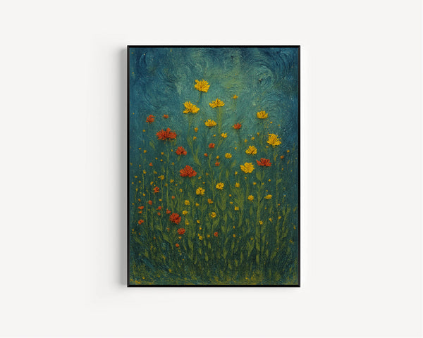 Wildflower Field Framed Wall Art, Vintage Botanical Landscape Sign, Floral Decor, Modern Farmhouse Canvas Art, Field Of Flowers Canvas Print