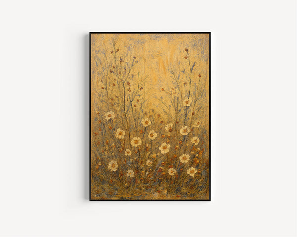 Wildflowers Field Framed Wall Art, Vintage Spring Flowers Wall Decor, Botanical Canvas Art, Flowers Landscape Canvas Print, Farmhouse Decor