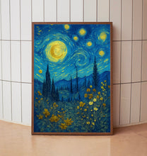 William Morris Full Moon Above Woodland Print - Cotton Prints Exhibition Vintage William Morris, Luxury Botanical Foliage Trees Moon Stars