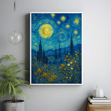 William Morris Full Moon Above Woodland Print - Cotton Prints Exhibition Vintage William Morris, Luxury Botanical Foliage Trees Moon Stars