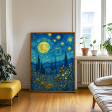 William Morris Full Moon Above Woodland Print - Cotton Prints Exhibition Vintage William Morris, Luxury Botanical Foliage Trees Moon Stars