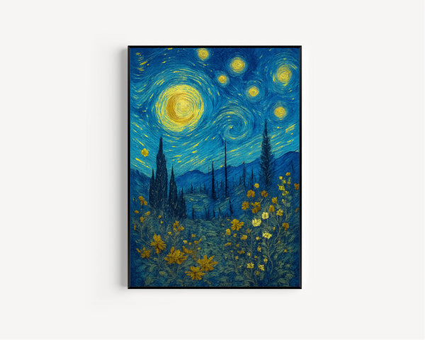 William Morris Full Moon Above Woodland Print - Cotton Prints Exhibition Vintage William Morris, Luxury Botanical Foliage Trees Moon Stars