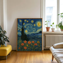 William Morris Full Moon And Flowers Print - Cotton Prints Exhibition Vintage William Morris, Luxury Botanical Foliage Trees Night Sky Moon