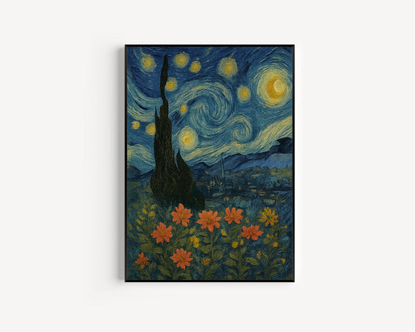 William Morris Full Moon And Flowers Print - Cotton Prints Exhibition Vintage William Morris, Luxury Botanical Foliage Trees Night Sky Moon