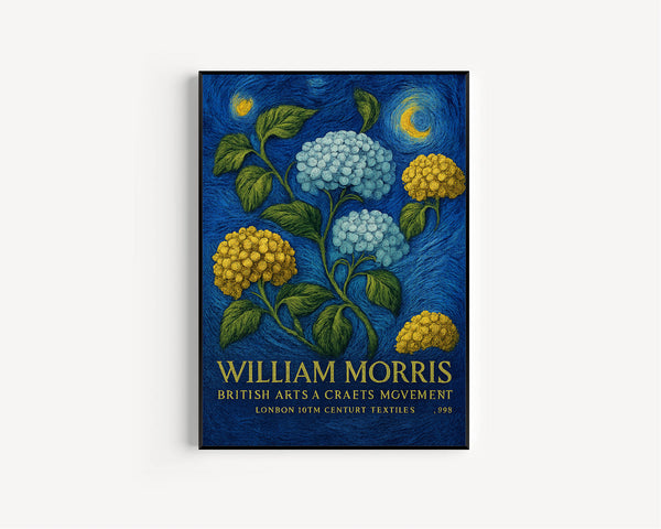 William Morris Hydrangea Flower Print - William Morris Inspired, Luxury Botanical Foliage Textiles Exhibition, Arts And Crafts, Floral Art