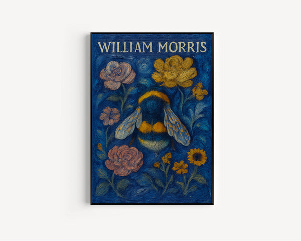 William Morris Style Bumble Bee Print - Cotton Prints Exhibition Vintage William Morris, Luxury Botanical Nature Bee Insect Summer Flowers