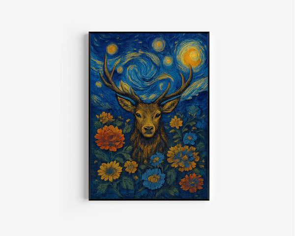 William Morris Style Floral Stag Print - Cotton Prints Exhibition Vintage William Morris Poster, Luxury Botanical Nature, Woodland Stag Art