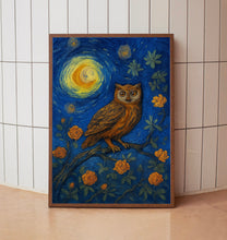 William Morris Style Owl And Moon Print - Cotton Prints Exhibition Vintage William Morris Poster, Luxury Botanical Nature, Celestial Bird