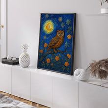 William Morris Style Owl And Moon Print - Cotton Prints Exhibition Vintage William Morris Poster, Luxury Botanical Nature, Celestial Bird