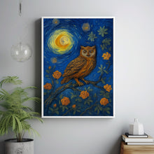 William Morris Style Owl And Moon Print - Cotton Prints Exhibition Vintage William Morris Poster, Luxury Botanical Nature, Celestial Bird