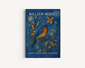William Morris Style Robin Print - Animal Cotton Prints Exhibition, Textiles, Vintage William Morris Poster, Robin Foliage Nature Wall Art