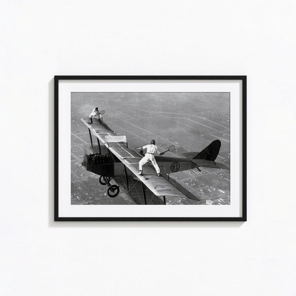 Wingwalker Tennis Match on Airplane Print, Tennis In The Sky Black and White Wall Art, Vintage Print Photography Prints Museum Quality Print 1620778657