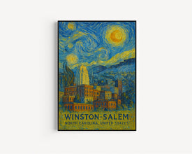 Winston-Salem Poster Print, Winston-Salem Travel Poster, Winston-Salem Van Gogh Style Wall Art, Winston-Salem, North Carolina, United States