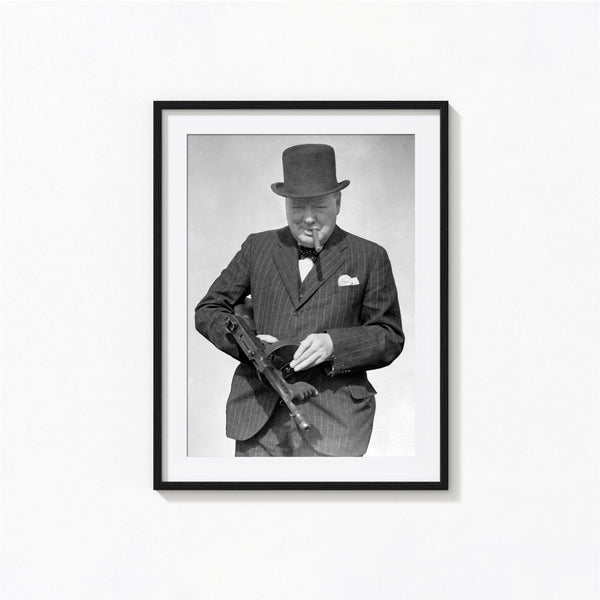 Winston Churchill Holding a Tommy Gun Print, Black and White Wall Art, Vintage Print, Photography Prints, Museum Quality Photo Print 1870523732
