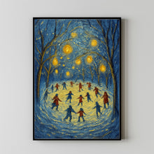 Winter Ice Skating Children Print Festive Christmas Lights