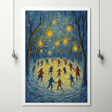 Winter Ice Skating Children Print Festive Christmas Lights
