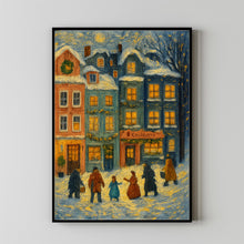 Winter Town Wall Art Retro Christmas Pastel Tone Decor Whimsical Snowy Village Poster Budget