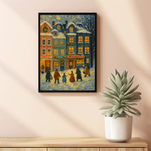 Winter Town Wall Art Retro Christmas Pastel Tone Decor Whimsical Snowy Village Poster Budget