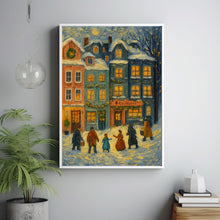 Winter Town Wall Art Retro Christmas Pastel Tone Decor Whimsical Snowy Village Poster Budget