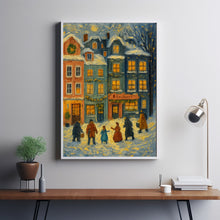Winter Town Wall Art Retro Christmas Pastel Tone Decor Whimsical Snowy Village Poster Budget
