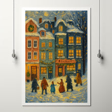 Winter Town Wall Art Retro Christmas Pastel Tone Decor Whimsical Snowy Village Poster Budget