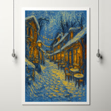 Winter Village Square with Café Lights - Frosty Christmas Wall Art, Rustic Holiday Landscape1