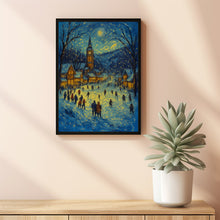 Winter Village Square with Ice-Skating Rink - Rustic Christmas Wall Art, Snowy Holiday Scene