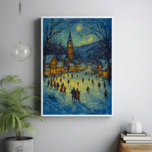 Winter Village Square with Ice-Skating Rink - Rustic Christmas Wall Art, Snowy Holiday Scene