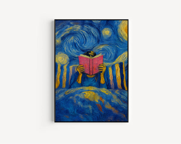 Woman Reading in Bed Poster, Colorful Book Lover Wall Art Print, Reading Nook Library Decor, Whimsical Retro Girly Poster, Cozy Bedroom Art