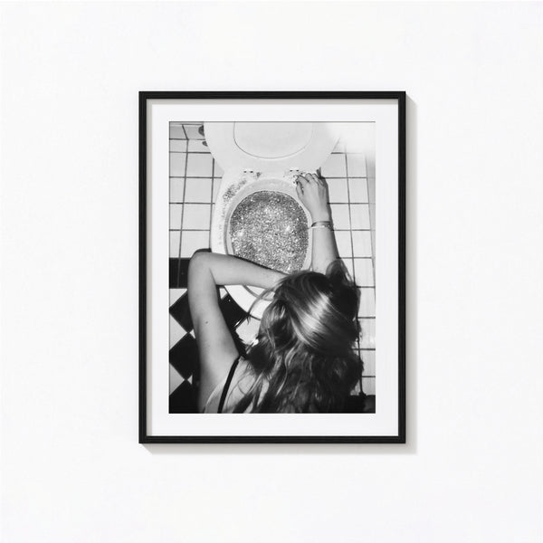 Woman Sleeping in Glitter Print, Bathroom Disco Black and White Wall Art, Vintage Print, Photography Prints, Museum Quality Photo Art Print 1606605354