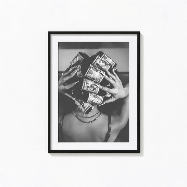 Woman with Money on Head Print, Luxury Fashion Black and White Wall Art, Vintage Print, Photography Prints, Museum Quality Photo Art Print 4341701030 7154
