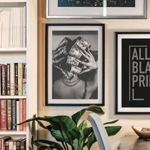 Woman with Money on Head Print, Luxury Fashion Black and White Wall Art, Vintage Print, Photography Prints, Museum Quality Photo Art Print 4341701030