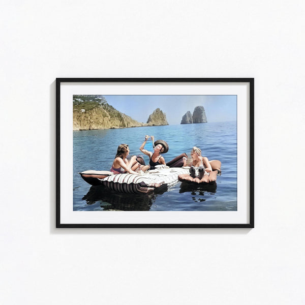 Women Eating Pasta On Water, Eating Spaghetti on Lake Print, Colored Vintage Poster, Wall Art, Vintage Print, Photography Prints 1789494521