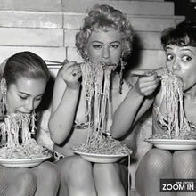 Women Eating Spaghetti Print, Women Eating Pasta Black and White Wall Art, Vintage Print, Photography Prints, Museum Quality Photo Art Print 1620779177