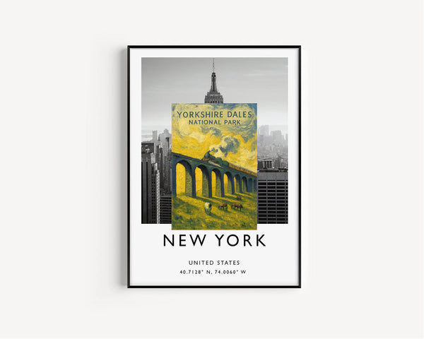 Yorkshire Dales National Park Poster, England Travel Print, Vintage, Steam Train, Flying Scotsman, Ribblehead Viaduct, North York Moors Art