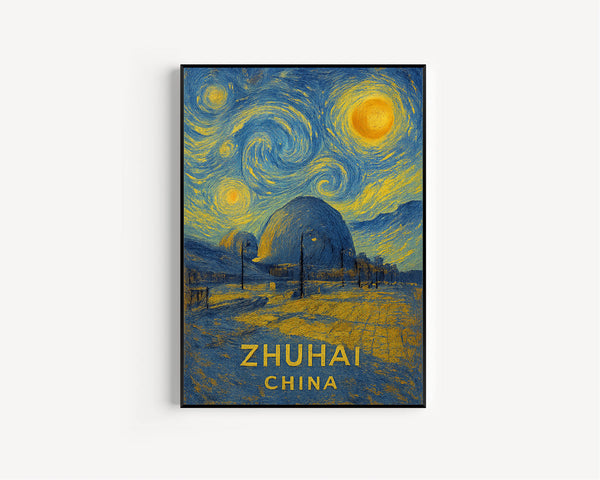 Zhuhai Poster Print, Zhuhai Travel Poster, Zhuhai Van Gogh Style Wall Art, Zhuhai, China