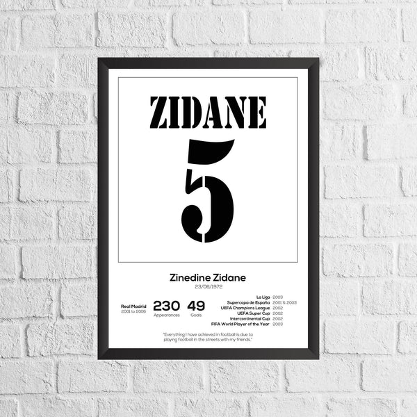 Zinedine Zidane Madrid Legend Stats Football Print 1271494843