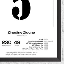 Zinedine Zidane Madrid Legend Stats Football Print 1271494843