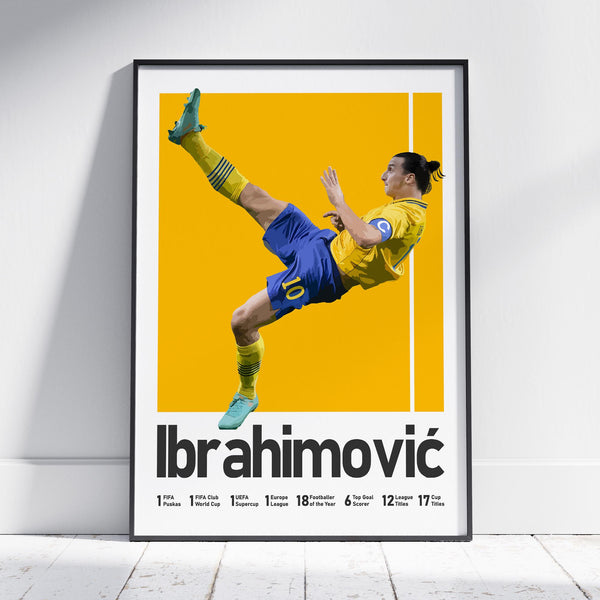 Zlatan Ibrahimovic Soccer Poster, Swedish Legend Wall Art, Yellow Blue Football Decor 1497231165
